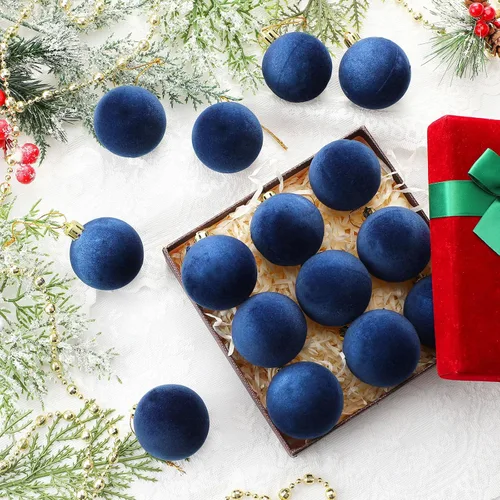 Vista 5 de Menkxi 15 piezas de bolas de Navidad de terciopelo 1.97 pulgadas, adornos colgantes de Navidad con vellón, bolas de terciopelo hechas a mano
