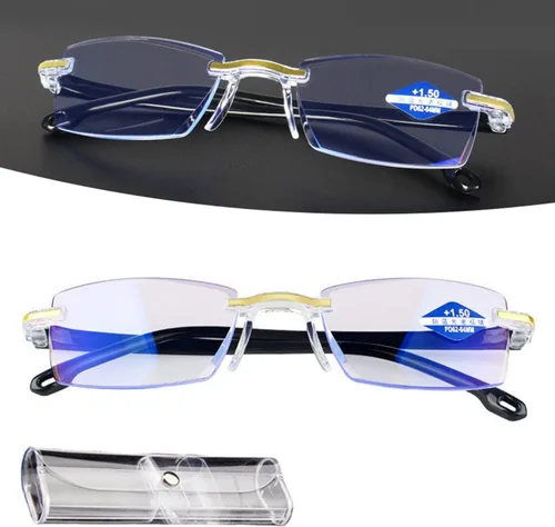 Vista 9 de Color Glint Sapphire Alta Dureza Anti-azul Progresivo Lejos Y Cerca De Doble Uso Gafas De Lectura