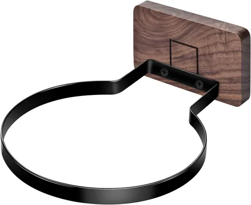 Vista 14 de Soporte de pared para baloncesto VIVTOB, soporte de pared para pelota de 7 pulgadas con base de madera maciza de nogal negro y anillo de metal