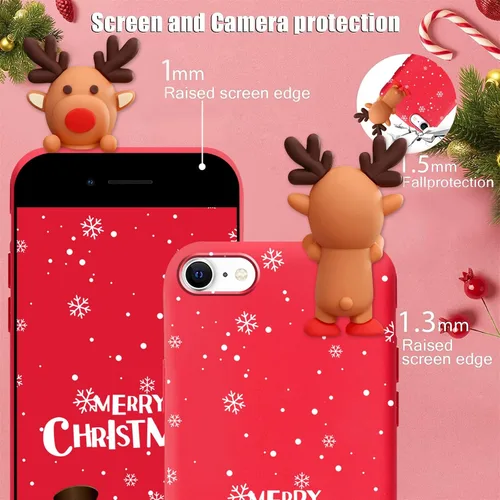 Vista 6 de Pack de 2 Fundas Lindas de Navidad para iPhone 7/8 / SE 2020/2022 4.7", Oso Rojo, Alce, Muñeca 3D, Muñeco de Nieve, Patrón Feliz Navidad, Silicona