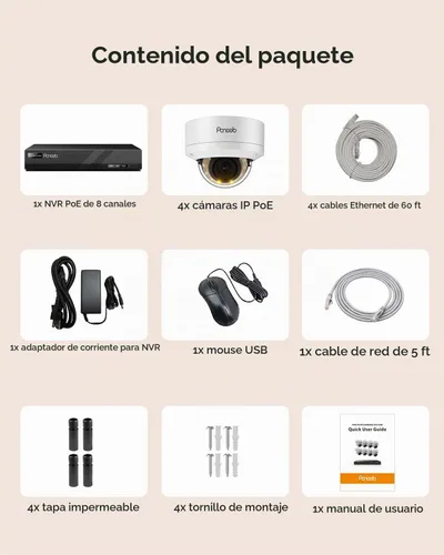 Vista 9 de Sistemas de cámaras de seguridad con cable PoE con disco duro de 2 NVR de 8 canales de 5MP, 4 cámaras IP domo para exteriores de 5MP 0.1 in