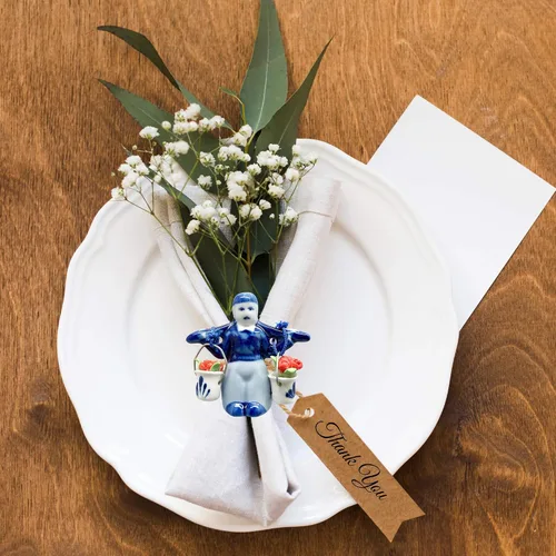 Vista 4 de Imán de regalo holandés Delft Boy con tulipanes
