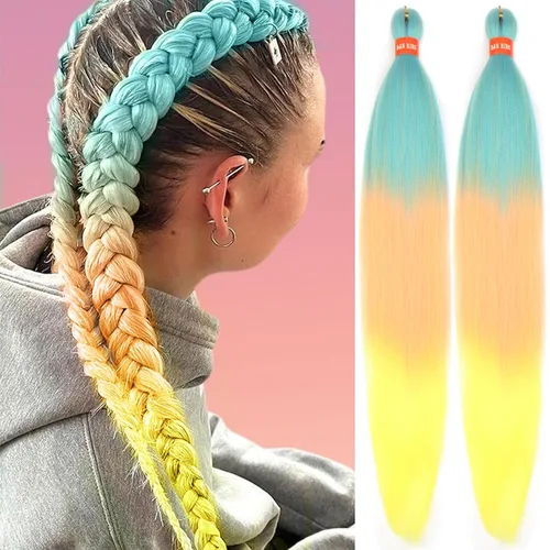 Vista 54 de Cabello trenzado preestirado ombré, extensiones de cabello trenzado sedoso, sin picazón, trenzas de cabello trenzado de ganchillo con textura Yaki