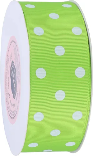 Vista 3 de VATIN Cinta de grogrén de lunares para manualidades, carrete de 1-1/2 pulgadas de ancho por 10 yardas, color verde manzana con puntos blancos, uso