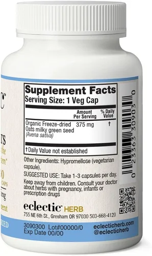 Vista 3 de ECLECTIC INSTITUTE Avena sin OMG liofilizada fresca cruda 90 CT (375 mg)