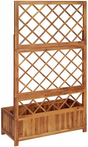 Vista 8 de vidaXL Cama elevada de madera de acacia maciza con enrejado, maceta rectangular versátil para exteriores, para patios, jardines o patios traseros