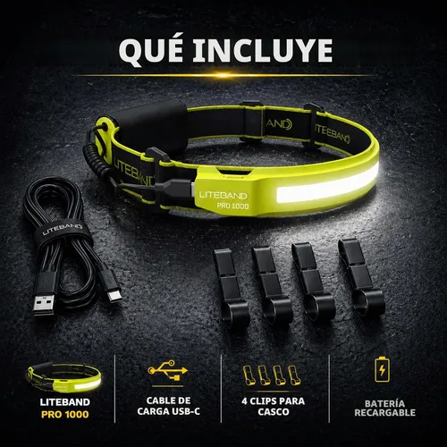 Vista 9 de Liteband PRO Serie 1000 - Linterna frontal personal ajustable de haz ancho, iluminación de 210°, funciona con pilas, se adapta a cascos y cascos