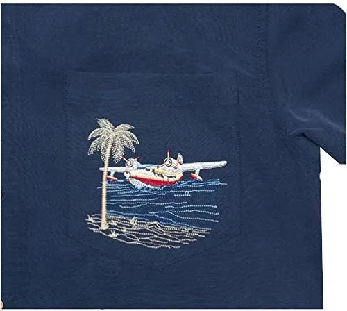Vista 5 de Bamboo Cay Camisa tejida bordada casual de manga corta para hombre