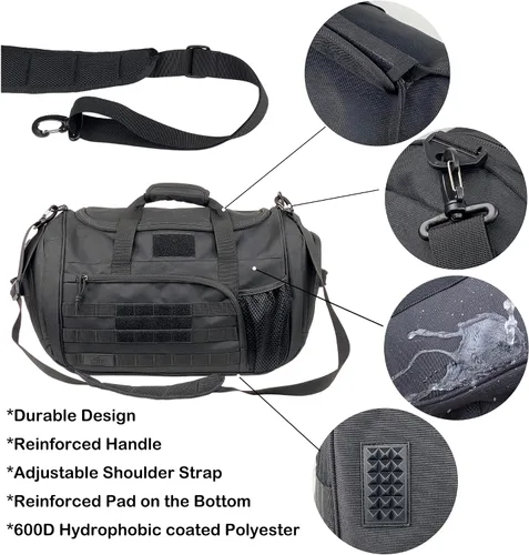 Vista 7 de APRlLBAY - Bolsa de lona militar de gran capacidad de 43 litros, bolsa táctica de gimnasiofin de semana para hombres y mujeres (negro azabache)