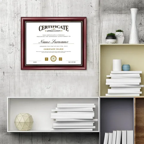 Vista 7 de GraduatePro Marco de diploma de certificado de 8.5 x 11, madera maciza y acrílico con protección UV, acabado cereza con ribete dorado