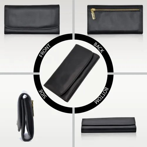 Vista 5 de Leather SR Cartera de cuero de grano superior RFID para mujer, con aspecto vintage resistente con 13 ranuras para tarjetas, 2 compartimentos
