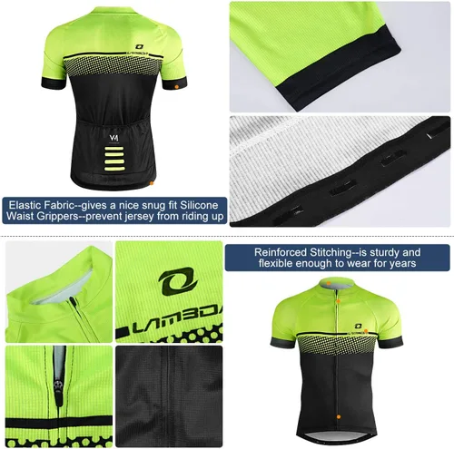 Vista 3 de LAMEDA Cycling Jersey Mens Short Sleeves Mountain Bike with Pockets Green