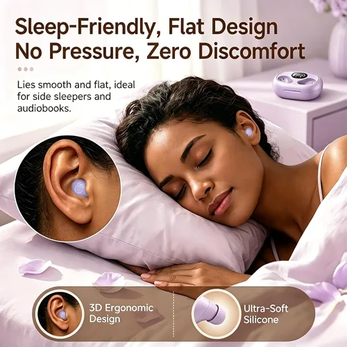 Vista 5 de Mini auriculares invisibles del sueño, pequeños auriculares Púrpura
