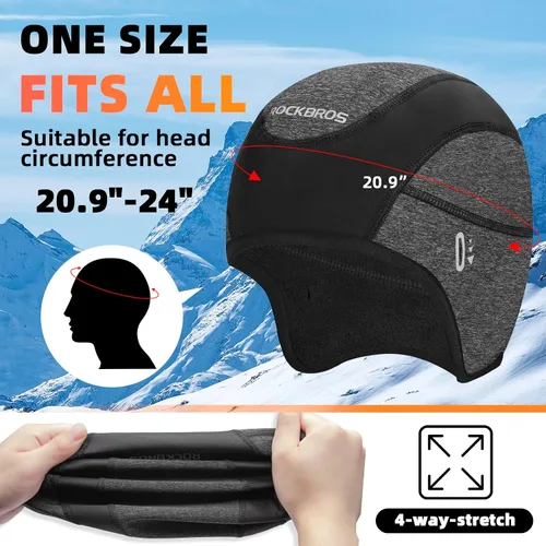 Vista 3 de ROCKBROS Gorras de ciclismo de invierno para hombres y mujeres, sombrero de ciclismo a prueba de viento con visera solar debajo del casco forro negro