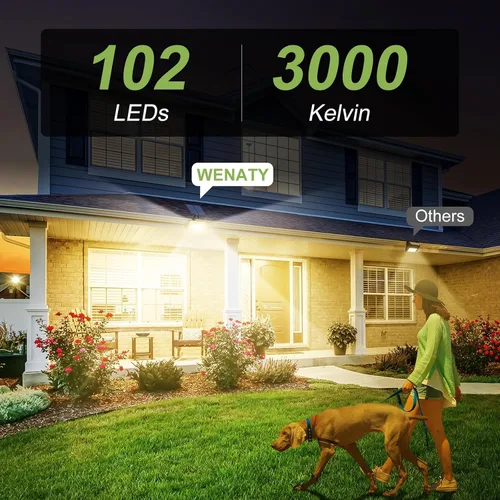 Vista 8 de WENATY 102 luces LED solares para exteriores, resistentes al agua, focos solares para exteriores con 4 modos de luz, foco solar de paisaje