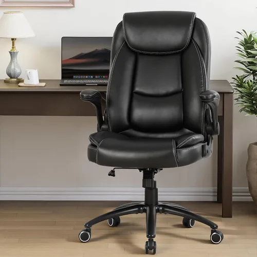 Vista 9 de MALOL Silla de oficina ergonómica de piel sintética, altura ajustable y tensión de inclinación, asiento acolchado de 300 libras de grosor, silla