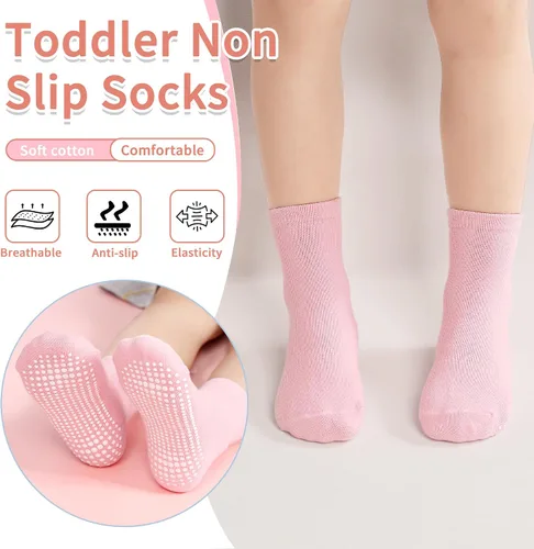 Vista 4 de Tphon Calcetines Antideslizantes para Niñas Pequeñas Calcetines Antideslizantes para Bebés con Agarres para Niños y Niñas 12 Pares para Niños de 0-7