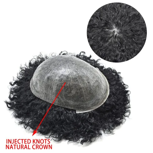 Vista 3 de Unidades de cabello para hombres negros, piel fina de poliéster completo afro tupé para hombres negros, sistemas de cabello brasileño rizado, pieza