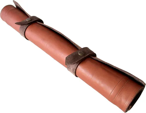 Vista 5 de Stonkraft - Juego de ajedrez enrollable de cuero genuino de 19" x 19" con piezas de ajedrez de plástico - Bronceado oscuro