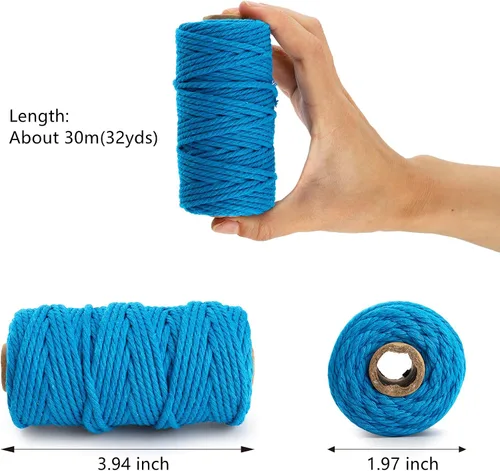 Vista 3 de ZEAYEA 15 rollos de cuerda de macramé, de algodón natural, de 0.118 pulgadas x 480 yardas, cuerda de algodón suave torcido de 4 hebras para obras