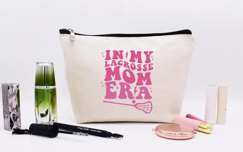 Vista 2 de LIBIHUA Bolsa de maquillaje para mujer, bolsa de cosméticos regalos para ella, bolsa de viaje femenina, Beige, 1 en mi era de Lacrosse Mom