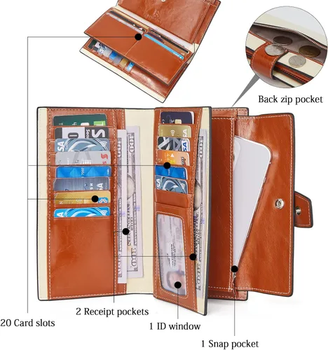 Vista 2 de BOSTANTEN Carteras de cuero para mujer con bloqueo RFID de gran capacidad tarjetero triple para mujer