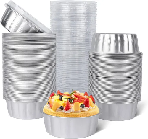 Vista 43 de Beasea Disposable Ramekins with Lids, 50 Pack 8oz 235ml Aluminum Foil Baking Cups with Lids, Aluminum Creme Brulee Ramekins Muffin Cupcake Pudding