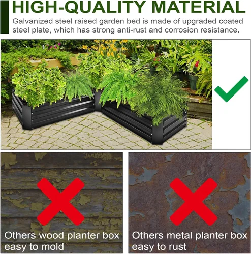 Vista 7 de Kit de Cama de Jardín Elevada, Macetero Galvanizado de 5x5x1 pies, Cajas de Jardín Elevado Altas para Exteriores, Camas de Jardín Elevado de Metal