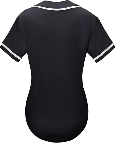 Vista 2 de babyhealthy Camiseta de béisbol para mujer, con botones, lisas, hip hop, softbol, deportiva, camiseta deportiva
