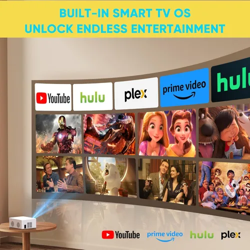 Vista 2 de [Aplicaciones integradas] Mini proyector con WiFi y Bluetooth, proyector de película portátil compatible con HDMI/smartphone/TV Stick/portátil