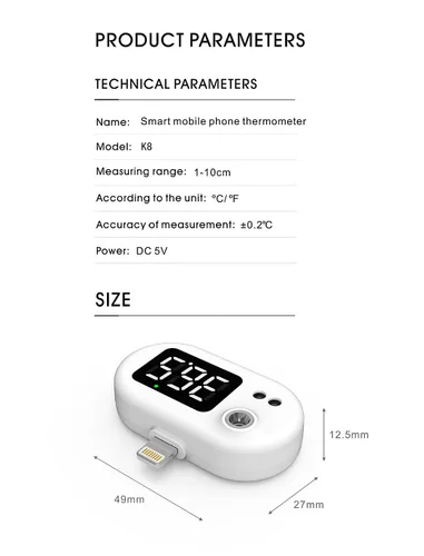 Vista 3 de Termómetro médico para la frente, termómetro para adultos y niños con pantalla LED, alarma de fiebre, viaje sin contacto. (blanco) 11