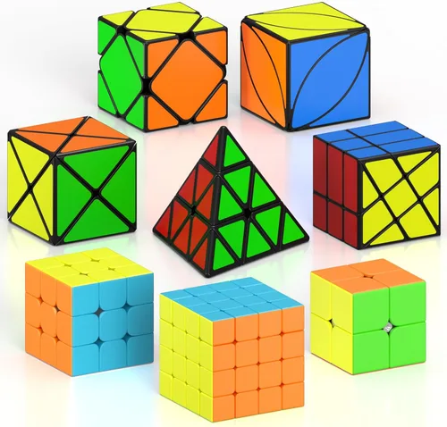 Vista 9 de Vdealen Juego de cubos de velocidad, 2 x 2, 4 x 4, espejo piramidal, dodecaedro, paquete de cubos mágicos, rompecabezas de juguetes para premios