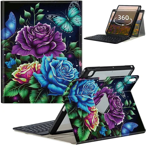 Vista 12 de Funda de teclado para iPad de 9ª/8ª/7ª generación de 10.2 pulgadas 2021/2020/2019 con soporte delgado giratorio de 360 grados, cubierta inteligente