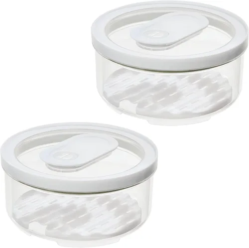 Vista 8 de iDesign - Papelera redonda pequeña para nevera, color blanco con bandeja de drenaje extraíble y tapa