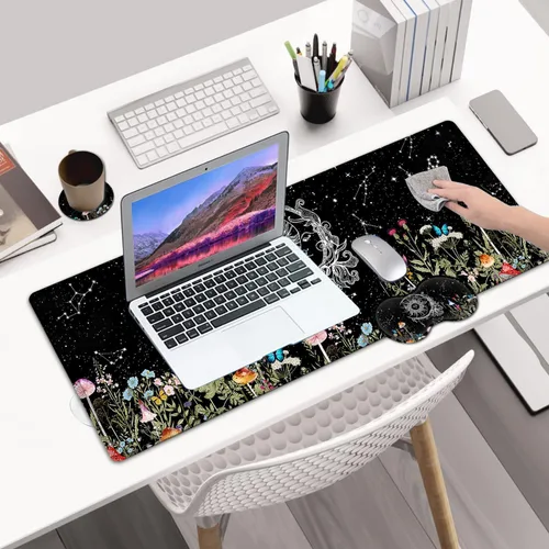 Vista 7 de Alfombrilla de escritorio, alfombrilla grande extendida para mouse con bordes cosidos (31.5 x 11.8 pulgadas), reposamuñecas ergonómico para mouse