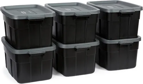 Vista 9 de Rubbermaid Paquete de 6 Contenedores Resistentes y Duraderos de 3 GAL para Almacenamiento con Tapas a Presión y Asas, Contenedores de Almacenamiento