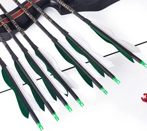 Vista 4 de LWANO Flechas de caza de carbono de 31 pulgadas, flechas de práctica con plumas de pavo de 5 pulgadas, 500 para arco recurvo y arco compuesto