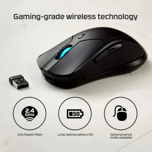 Vista 2 de HyperX Pulsefire Dart - Mouse inalámbrico RGB para juegos personalización controlada por software 6 botones programables batería de carga Qi hasta
