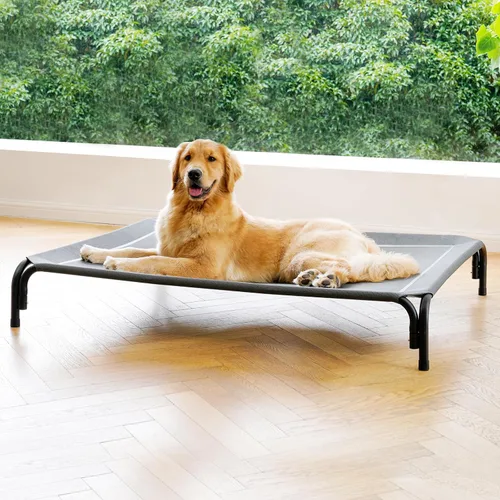 Vista 18 de Cama Elevada para Perros Catre Elevado para Perros al Aire Libre para Perros Medianos, la Instalación No Requiere Herramientas, Marco con Malla