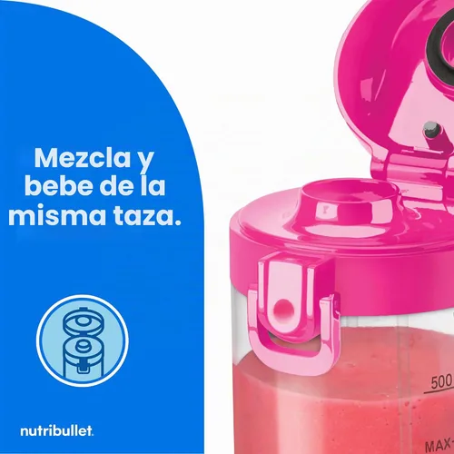 Vista 5 de NutriBullet Licuadora portátil, inalámbrica, recipiente de 20oz, licuadora personal, recargable por USB-C, rosa brillante, NBPB50100BP