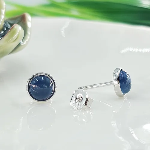 Vista 60 de Pendientes naturales de 0.236 in con chapado en oro blanco sobre plata de ley, bisel cabujón de piedras preciosas regalo de joyería para ella