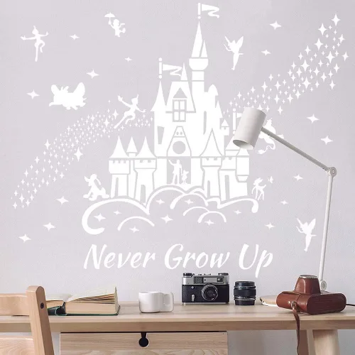Vista 5 de Supzone Calcomanías de pared de castillo, diseño de castillo de cuento de hadas, citas de estrellas, decoración de pared, arte mural de bricolaje