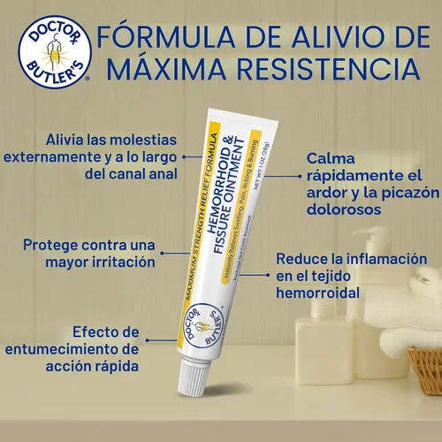 Vista 3 de Doctor Butler's Ungüento para hemorroides y fisuras – Tratamiento para hemorroides y crema para hemorroides con lidocaína y clorhidrato