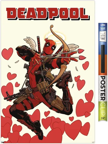 Vista 19 de Marvel Comics Deadpool - Póster de pared de Cupido, 22.4 pulgadas de largo x 14.7 pulgadas de ancho, versión enmarcada de madera de granero