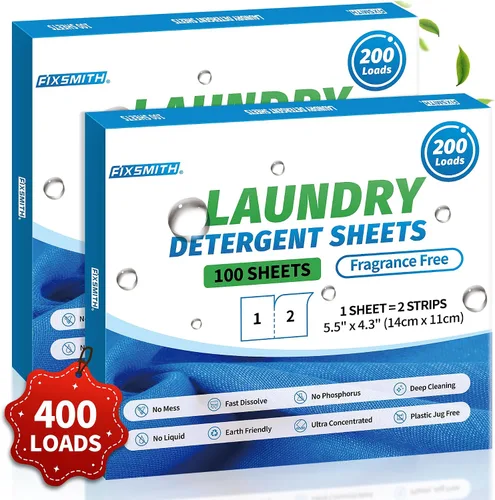 Vista 14 de FIXSMITH Hojas de detergente para ropa – 60 cargas (30 hojas) aroma de lino fresco – hipoalergénicas, ecológicas, hojas de jabón de lavandería ultra