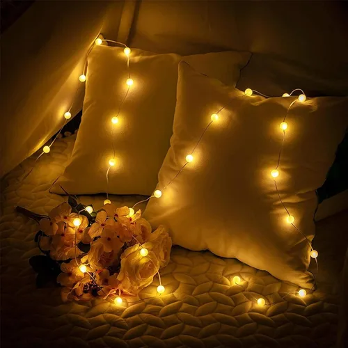 Vista 6 de Hiboom - Paquete de 1 tira de luces tipo globo de 10 pies, 30 LED, 8 modos de iluminación Battery Operated Fairy Lights with Remote Timer for
