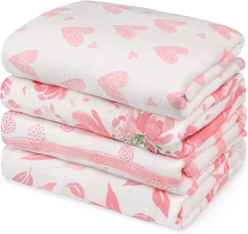 Vista 26 de Gllquen Baby Mantas Envolventes de Muselina Paquete de 4 Mantas Receptoras Transpirables (35" x 40") Mantas Suaves para Bebés para Niñas y Niños
