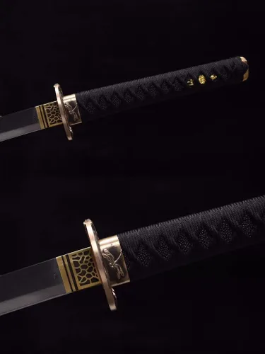 Vista 7 de Espada Katana templada de arcilla hecha a mano de 41 pulgadas, espada samurai de espiga completa de acero, mango de piel de rayos reales, tsuba