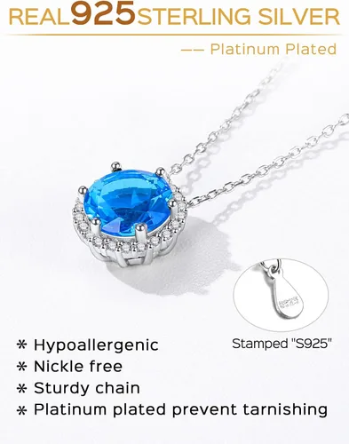 Vista 5 de ChicSilver Collar de plata de ley 925 con forma de corazón, redondo, pera, esmeralda y piedra natal simulada, regalo de cumpleaños para mujeres