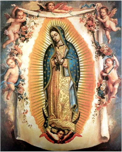 Vista 2 de CafePress - Nuestra Señora de Guadalupe con Ángel, calcomanía rectangular para parachoques de auto
